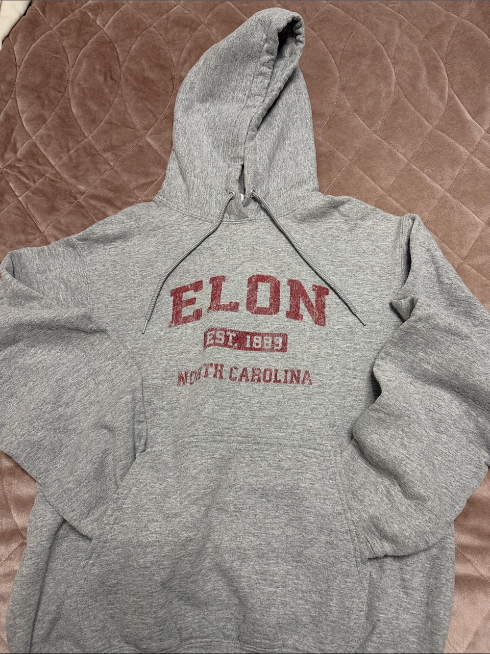 Gray Hoodie with Red Elon University